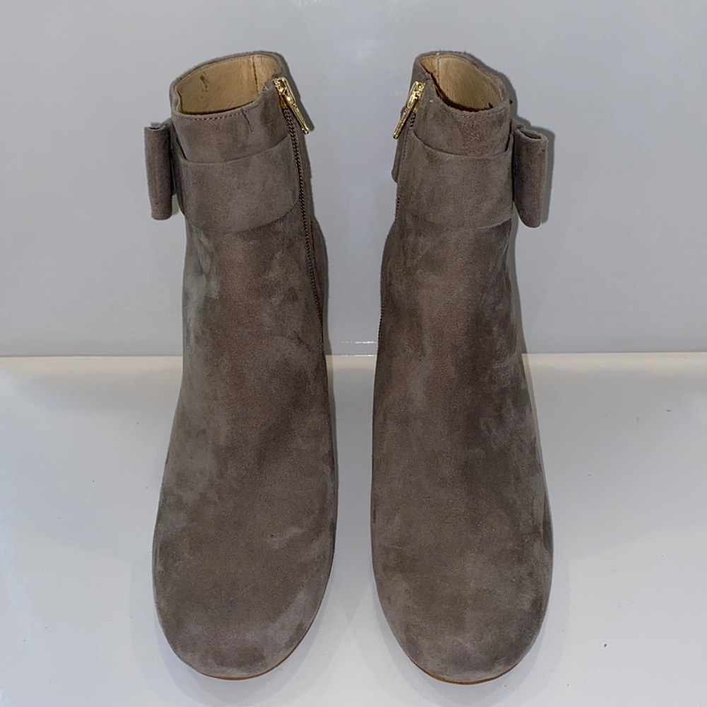 Kate Spade, gray suede bootie.